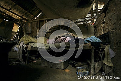 Crumbling living room Stock Photo