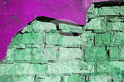 Green and purple brick wall. Stock Photo