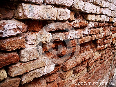 Crumbling Red Brick Wall Detail Stock Photo
