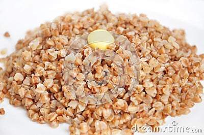 crumbly buckwheat with butter Stock Photo