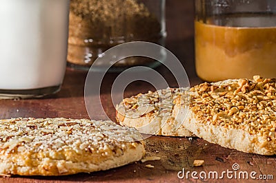 Crumbly Mexican polvoron shortbread, Room for text Stock Photo