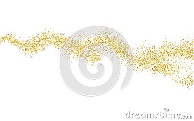 Crumbs golden texture, horizontal wavy strip. Background Gold dust on a white background. Backdrop sand particles grain or sand. Vector Illustration