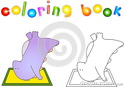 Crummy bellied dragon doing exercises upside down on the mat. Co Vector Illustration