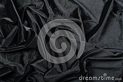 Crumpled black fabric texture Stock Photo