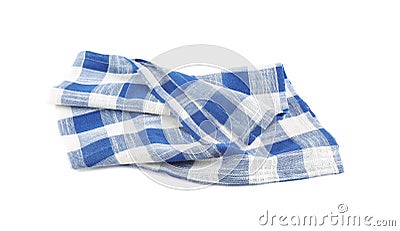 Crumpled blue checkered kitchen towel on white Stock Photo