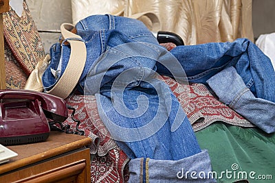 Crumpled blue jeans Stock Photo