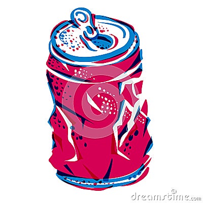 Crumpled can of soda Risograph Vector Illustration