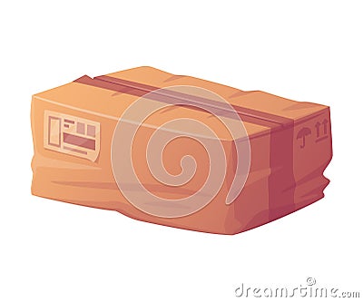 Crumpled Cardboard Box as Packaging and Shipping Container Vector Illustration Stock Photo