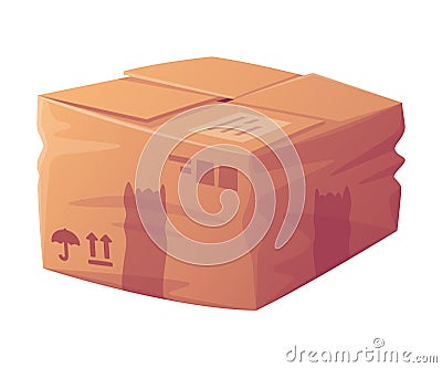 Crumpled Cardboard Box as Packaging and Shipping Container Vector Illustration Stock Photo