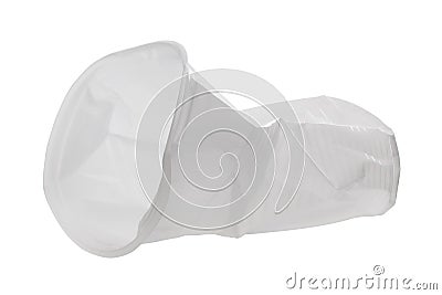 Crumpled disposable plastic cup on a white background Stock Photo