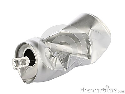 Crumpled empty blank soda or beer can garbage. Crushed junk can recycle isolated without shadow Stock Photo