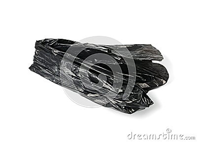 Garbage Bag Roll Isolated. Trash Package, New Rolled Plastic Bin Bags, Black Polyethylene Waste Container Stock Photo