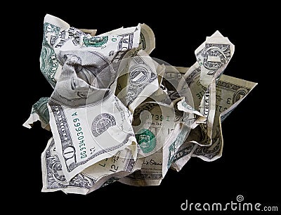 Crumpled money on black background Stock Photo