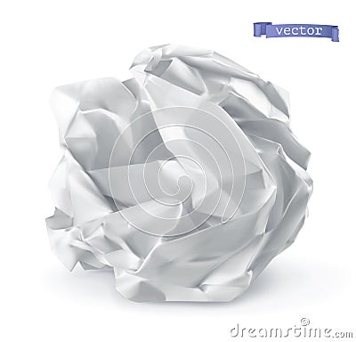 Crumpled paper ball. 3d realistic vector icon Vector Illustration