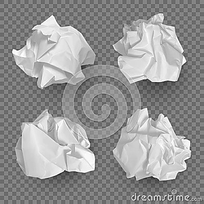 Crumpled paper balls. Realistic garbage bad idea symbols crushed piece of papers decent vector templates collection Vector Illustration