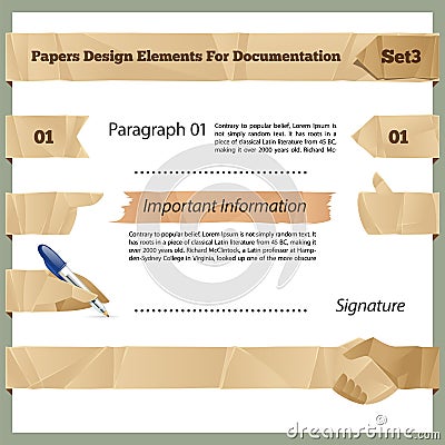 Crumpled Paper Design Elements For Documentation Set3 Vector Illustration