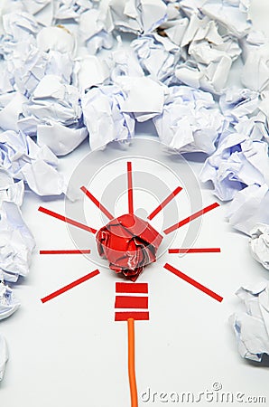 Crumpled paper light bulb metaphor for good idea Stock Photo