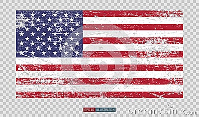 Grunge American flag on transparent background. Vector Illustration