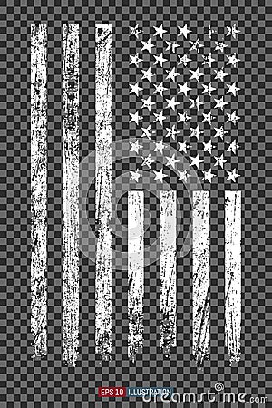 Grunge American flag on transparent background. Vector Illustration