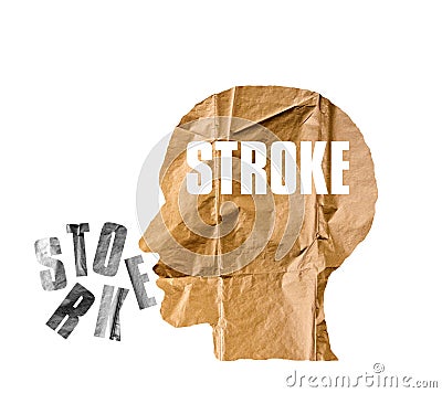 Crumpled paper shaped as a human head and STROKE concept on whit Stock Photo