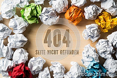 Crumpled paper symbolizing different solutions and the phrase `404 - Page not found` Stock Photo