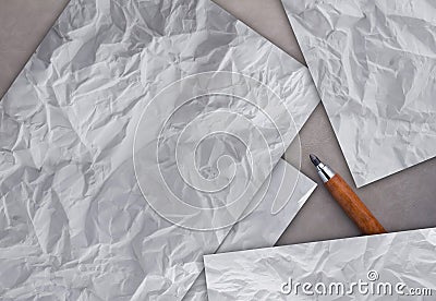 Crumpled sheet texture of paper and wooden pencil Stock Photo