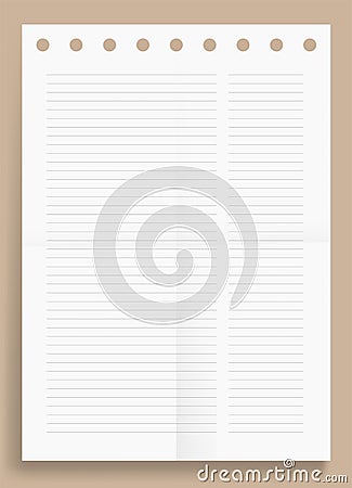 Crumpled Standart two lined column blank series A4 format paper size vector illustration Vector Illustration