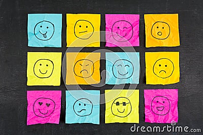 Crumpled Sticky Note Emoticons Stock Photo
