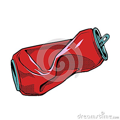 A crumpled tin can. Packaging of a carbonated drink. Ecological recyclable metal waste Vector Illustration