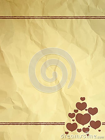 Crumpled vintage card with hearts Vector Illustration