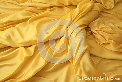 Crumpled yellow bed linen Stock Photo