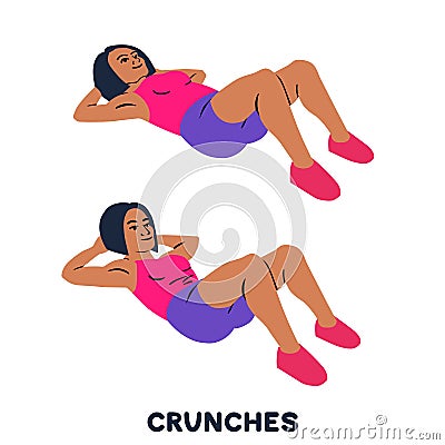 Crunches. Sport exersice. Silhouettes of woman doing exercise. Workout, training. Vector Illustration