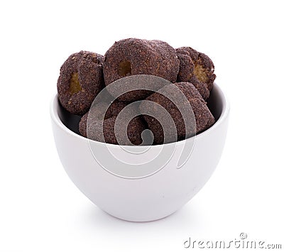 Crunchy corn chocolate snacks on a white background Stock Photo