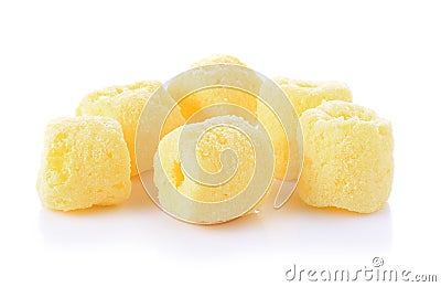 Crunchy corn snacks on a white background Stock Photo