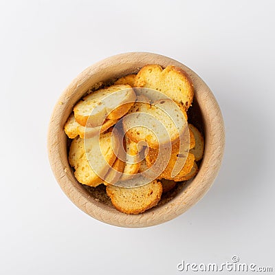 Crunchy Croutons, Bruschetta Crackers, Rusks or Small Fried Bread Stock Photo