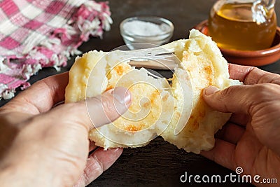 Crunchy and fluffy corn arepas Stock Photo