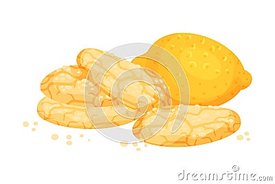 Crunchy Lemon Cookies with Lemon Fruit Rested Nearby Vector Illustration Vector Illustration