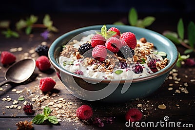 Crunchy Muesli oats fruits. Generate Ai Stock Photo