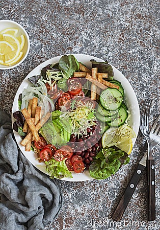 Crunchy taco vegetables salad bowl. Delicious food Stock Photo