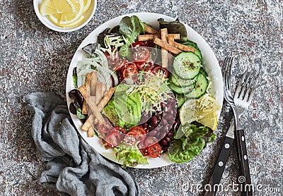 Crunchy taco vegetables salad bowl. Delicious food Stock Photo