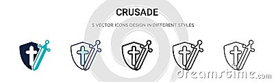 Crusade icon in filled, thin line, outline and stroke style. Vector illustration of two colored and black crusade vector icons Vector Illustration