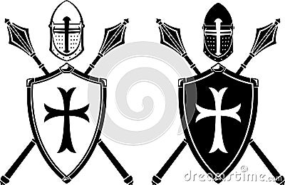 Crusader Crest Armor and Mace Weapon Vector Illustration