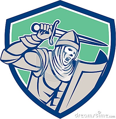 Crusader Knight With Sword and Shield Retro Stock Photo
