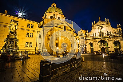 Crusader place near Charles Bridge in the Prague Old Town, Czech Republic Editorial Stock Photo