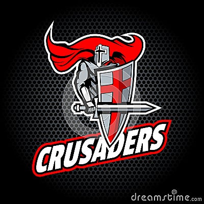 Crusaders word with proud Knight, for team or T-shirt logo Vector Illustration