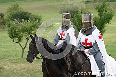 Crusading knights on horseback Stock Photo