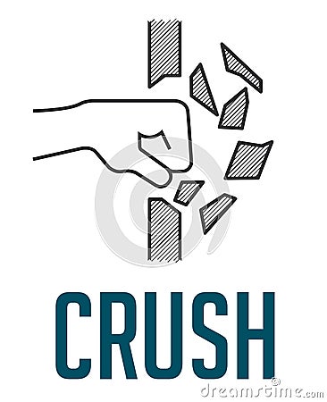 Crush concept - fist destroying wall Vector Illustration