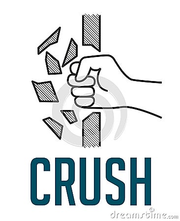 Crush concept - fist destroying wall Vector Illustration