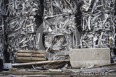 Crushed Bales of Aluminum Scrap Stock Photo