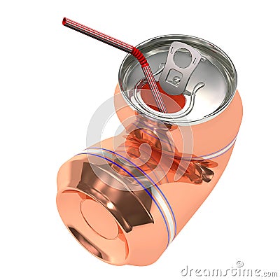 Crushed beer can with straw Stock Photo